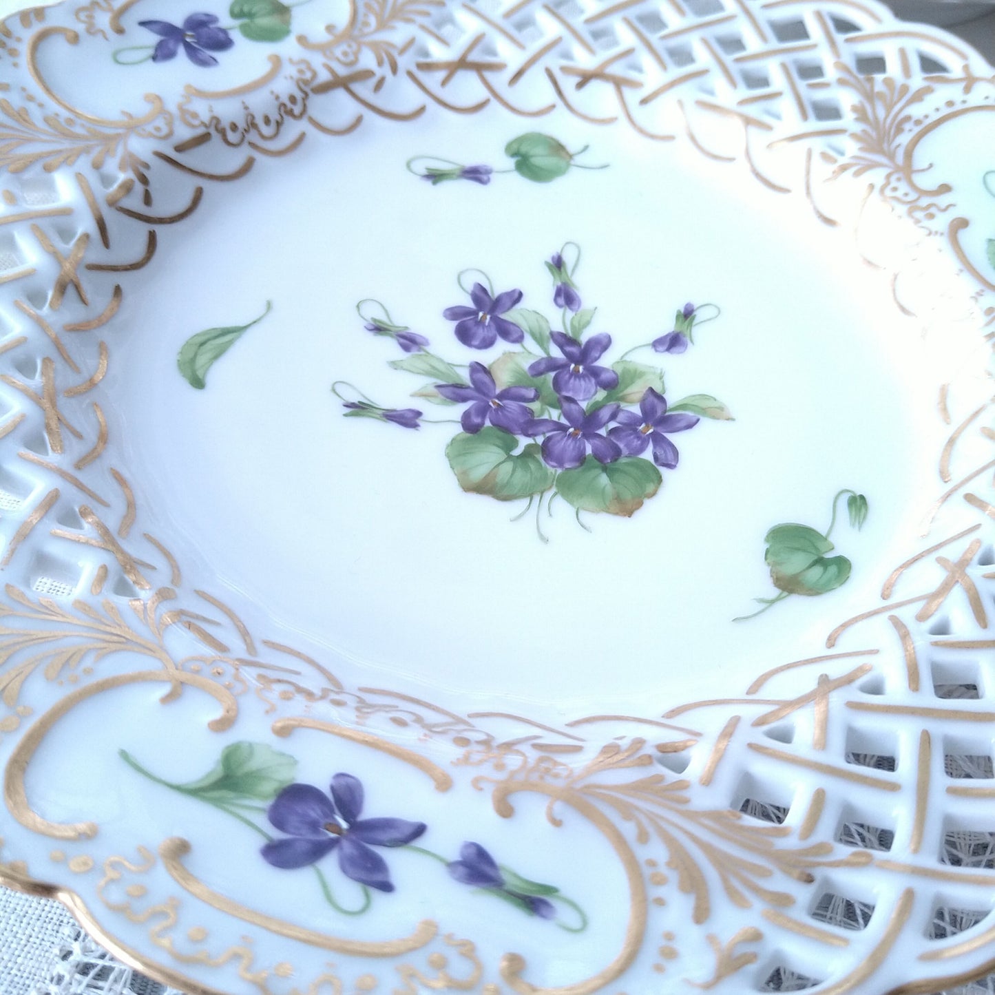 1889～1922年RoyalCopenhagenスミレのオープンワークのお皿直径約21㎝D/RoyalCopenhagenVioletPlate