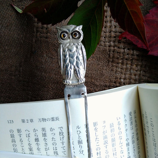 ヴィンテージシルバーのフクロウのブックマーク8㎝/VintageSilverBookmark