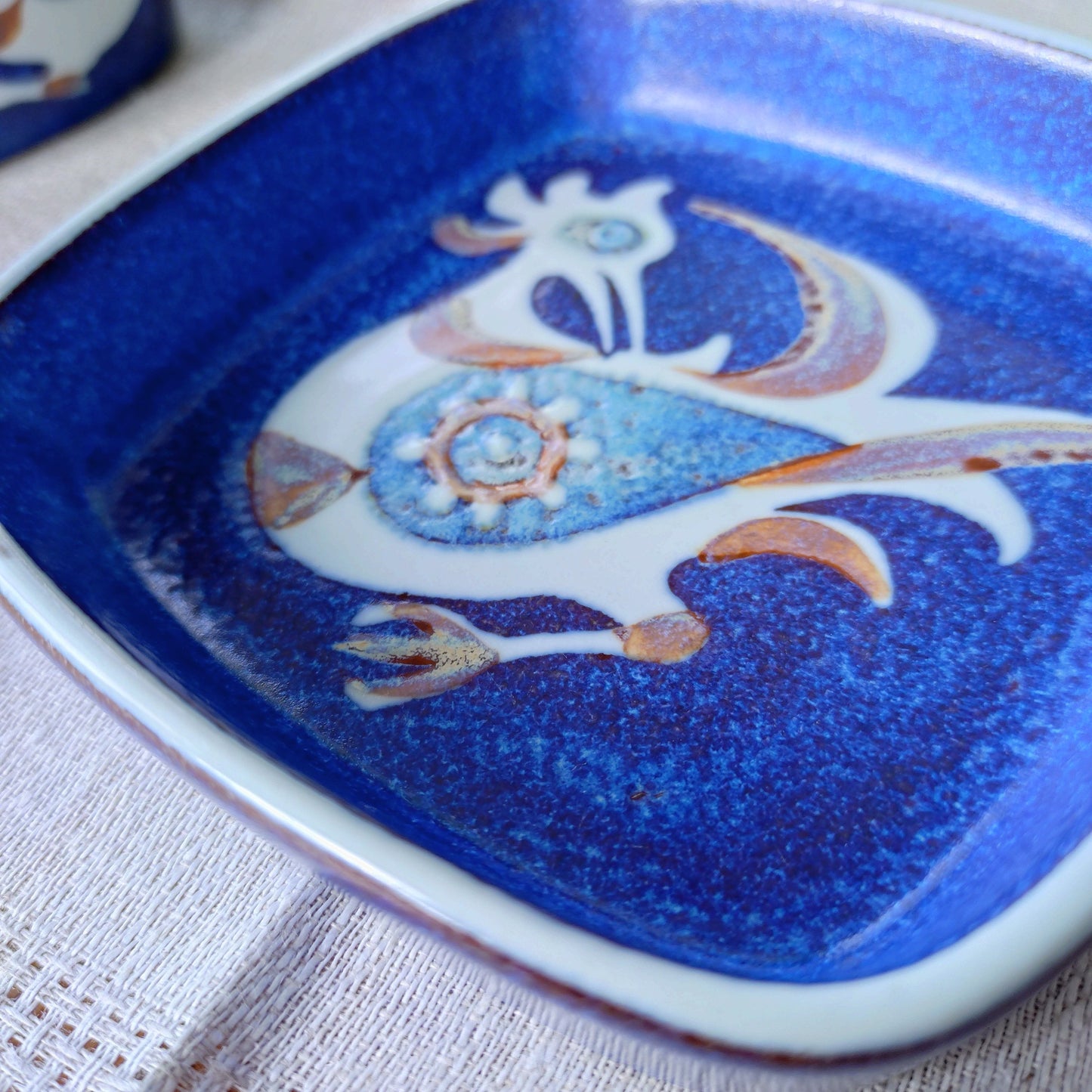 1969～1974年のRoyalCopenhagenファイアンスBACA、鳥🐦の花瓶高さ約13.5㎝Hと四角いお皿約11×11㎝