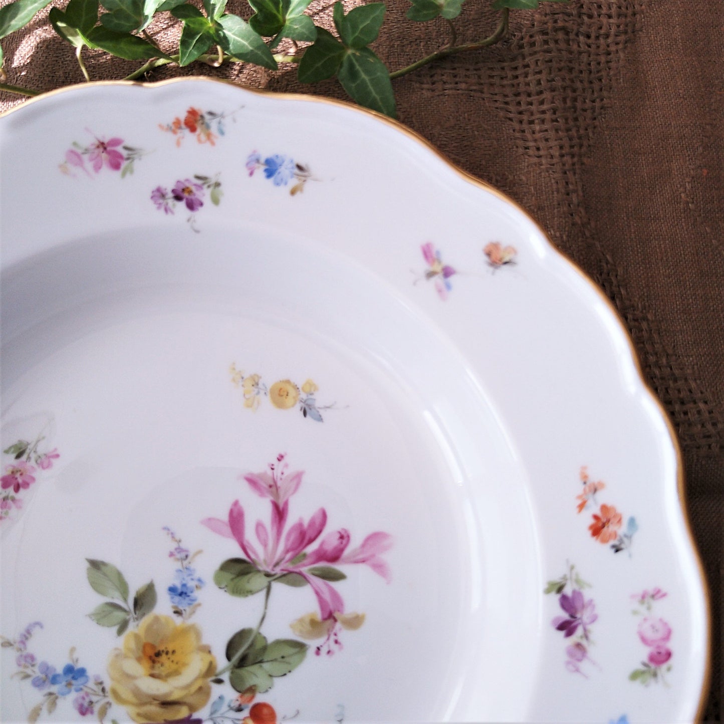1860～1924年Meissen花と昆虫の絵のスープ深皿23.5㎝スイカズラ/Soup Plate23.5cm D