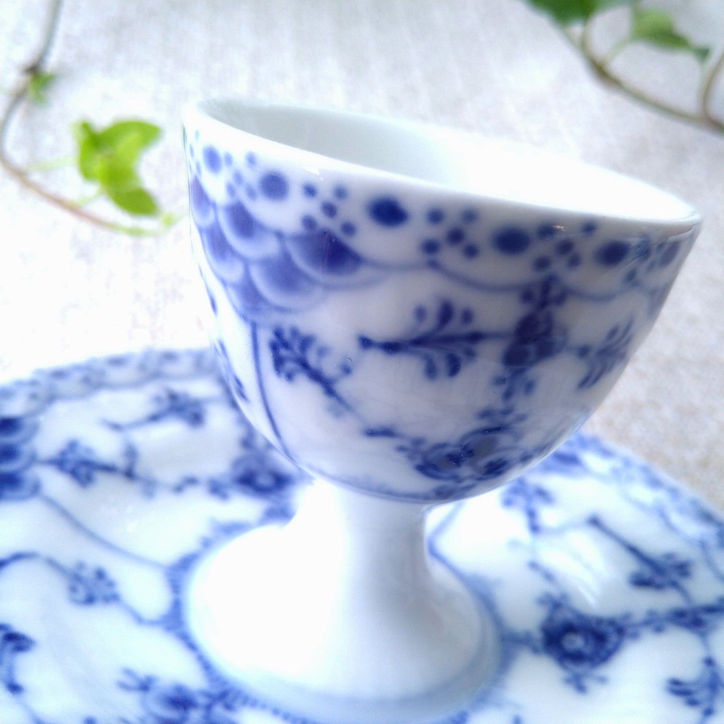 2nd Quality: 1924-1934 Royal Copenhagen Half Lace Egg Stand with plate