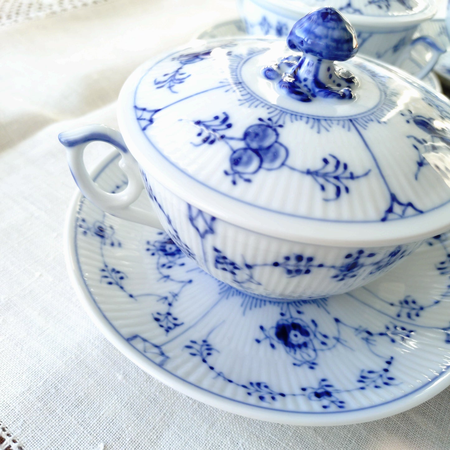 1960‐1970年代RoyalCopenhagenブルーフルーテッドプレインのブイヨンカップソーサー蓋つき/Bouillon cup saucer with lid