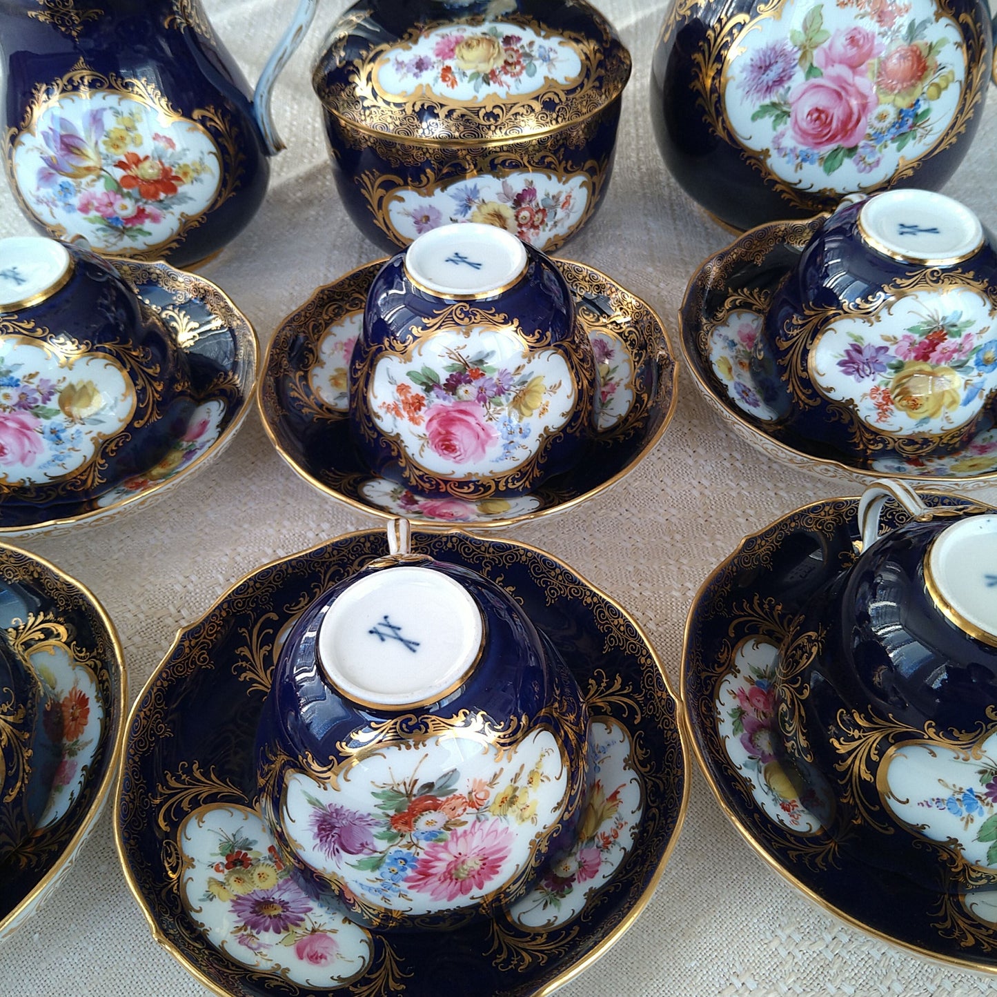 Meissen コバルトドイツフラワー6人用コーヒーサービス/Cobalt Coffee set for six person