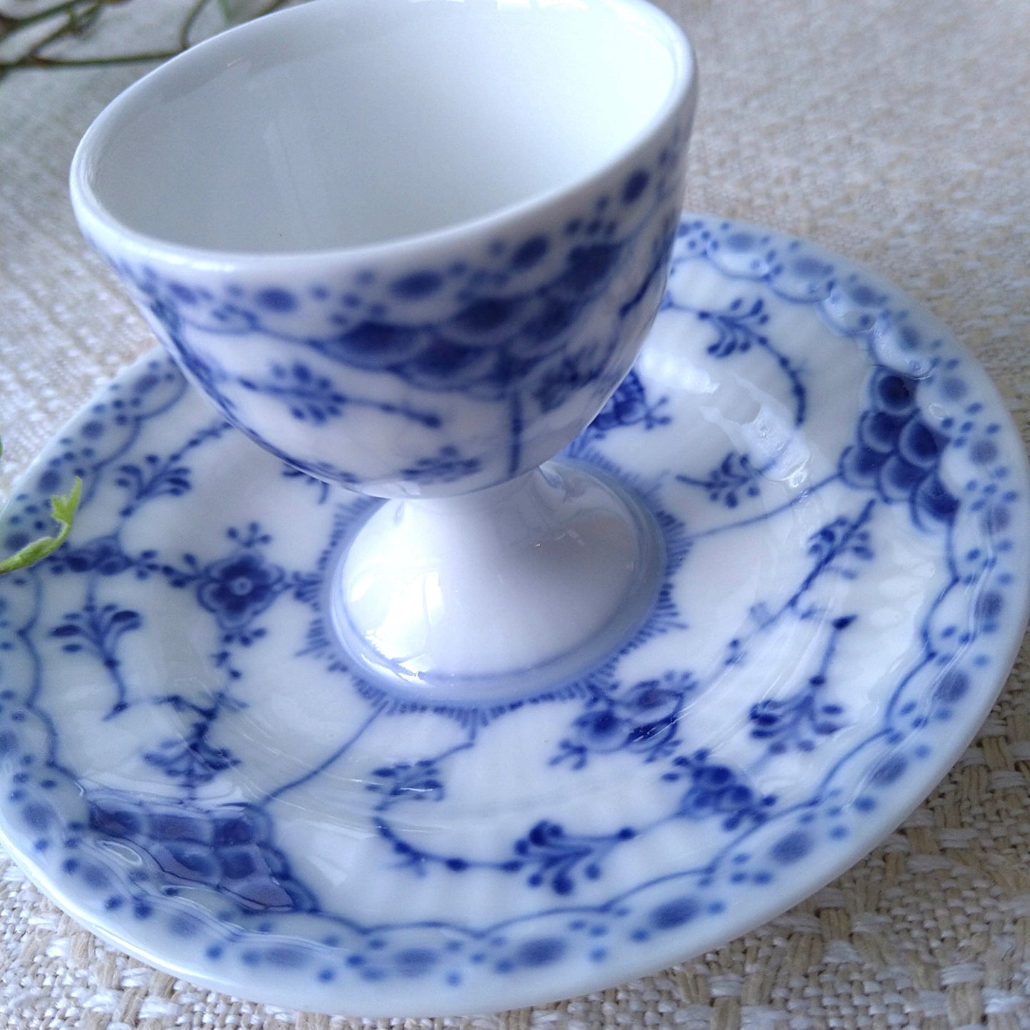 2nd Quality: 1924-1934 Royal Copenhagen Half Lace Egg Stand with plate
