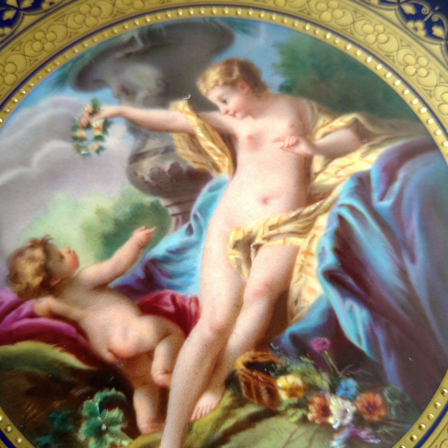 Meissen ヴィーナスと天使のコバルトのキャビネットプレート直径約23㎝D