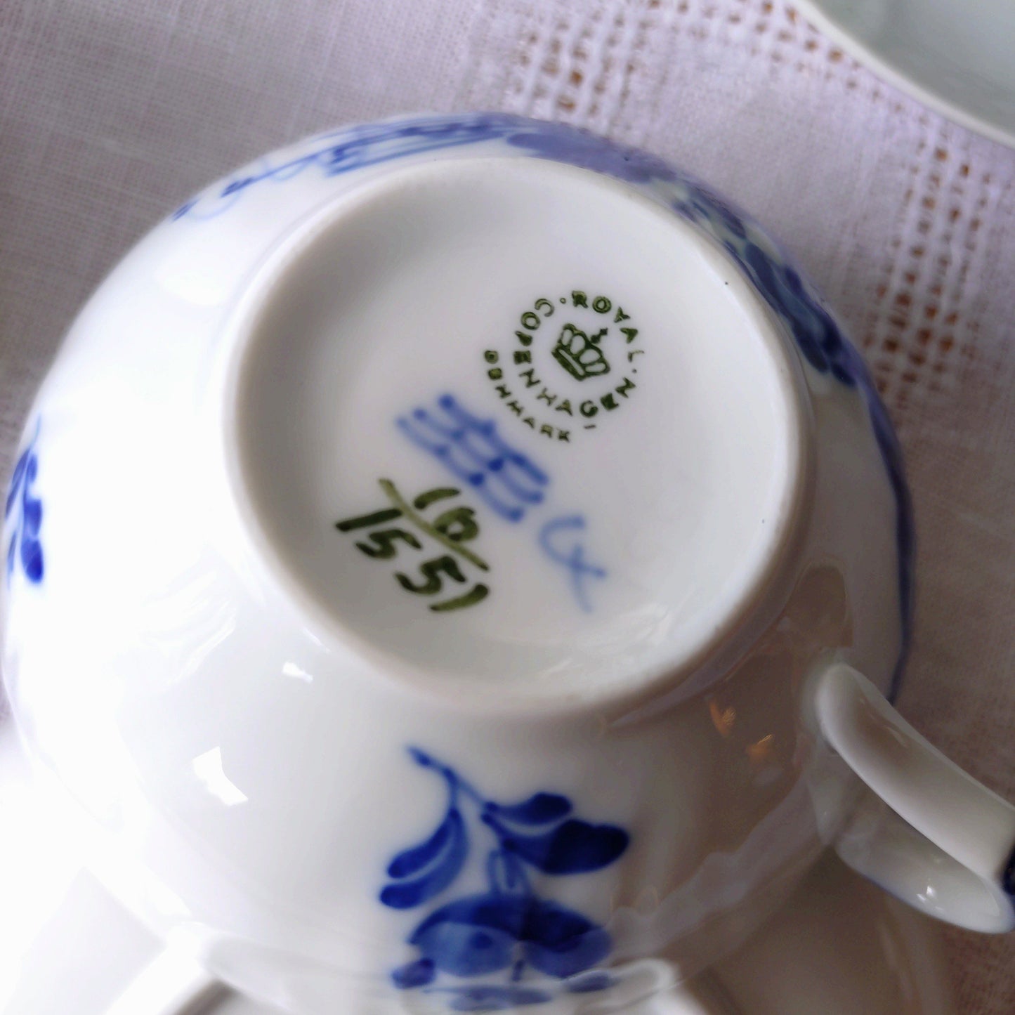 1960～1970年代RoyalCopenhagenブルーフラワーカーブのティーカップソーサー型番1551/Blue flower curve, tea up and saucer