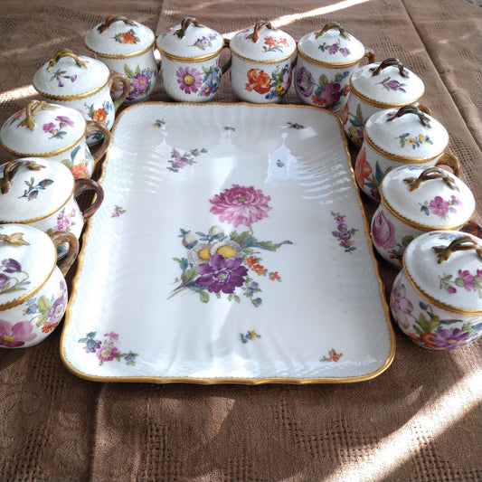RoyalCopenhagenサクソンフラワーカスタードカップ12個トレイ付き/SaxonFlowerCusturdCupWithTray