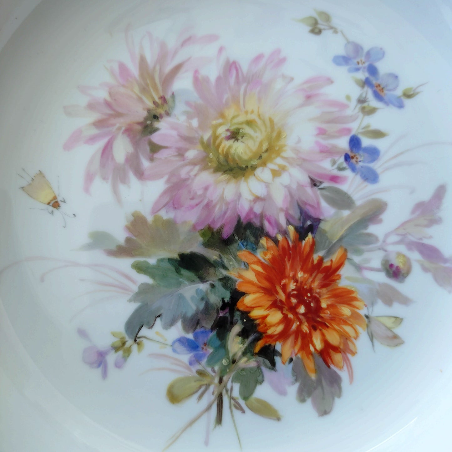 1924年以前Meissenアスター/菊の花の深皿は自然主義絵付け直径訳23.2㎝D