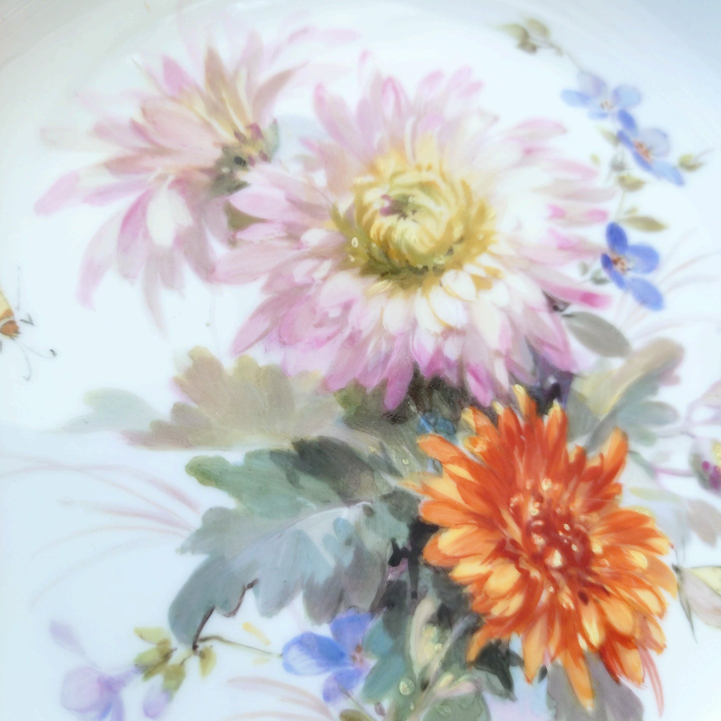 1924年以前Meissenアスター/菊の花の深皿は自然主義絵付け直径訳23.2㎝D