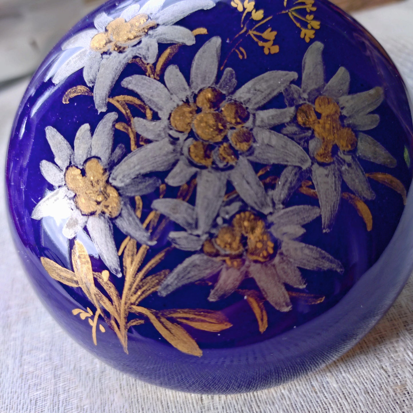 1924年以前Meissenマイセンのコバルトプラチナ彩金彩エーデルワイスの小物入れ/おしゃれにいうとボンボニエールBonbonnièr