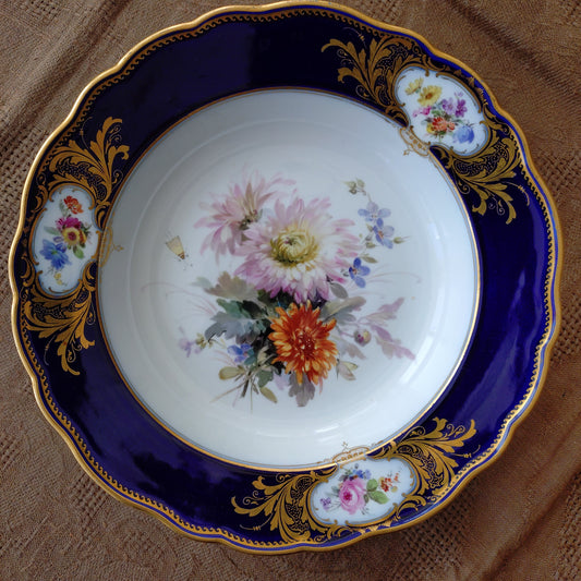 1924年以前Meissenアスター/菊の花の深皿は自然主義絵付け直径訳23.2㎝D
