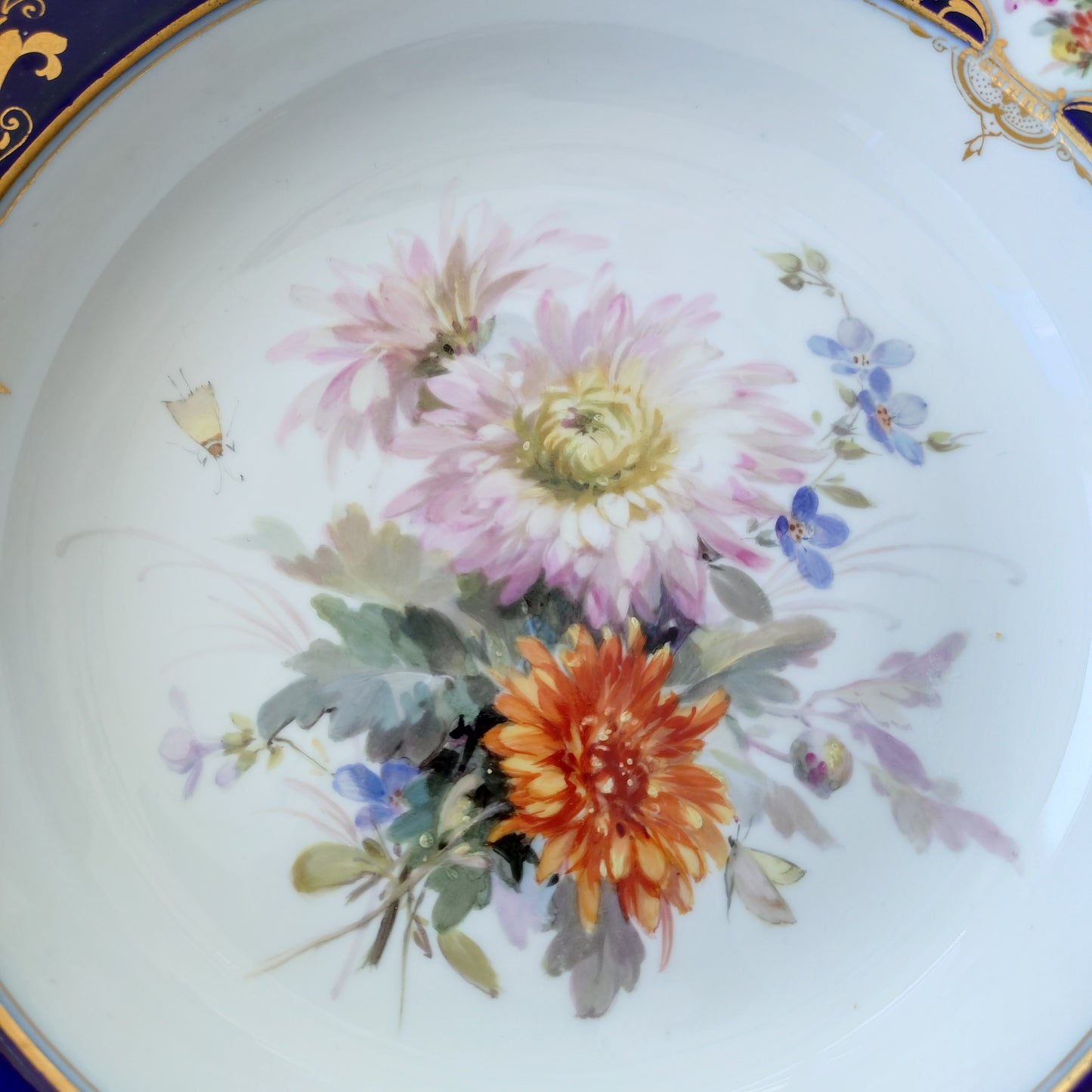 1924年以前Meissenアスター/菊の花の深皿は自然主義絵付け直径訳23.2㎝D