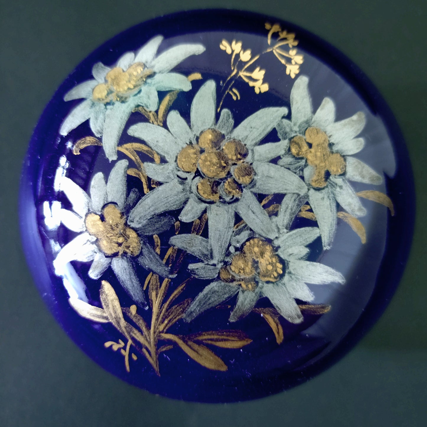 1924年以前Meissenマイセンのコバルトプラチナ彩金彩エーデルワイスの小物入れ/おしゃれにいうとボンボニエールBonbonnièr
