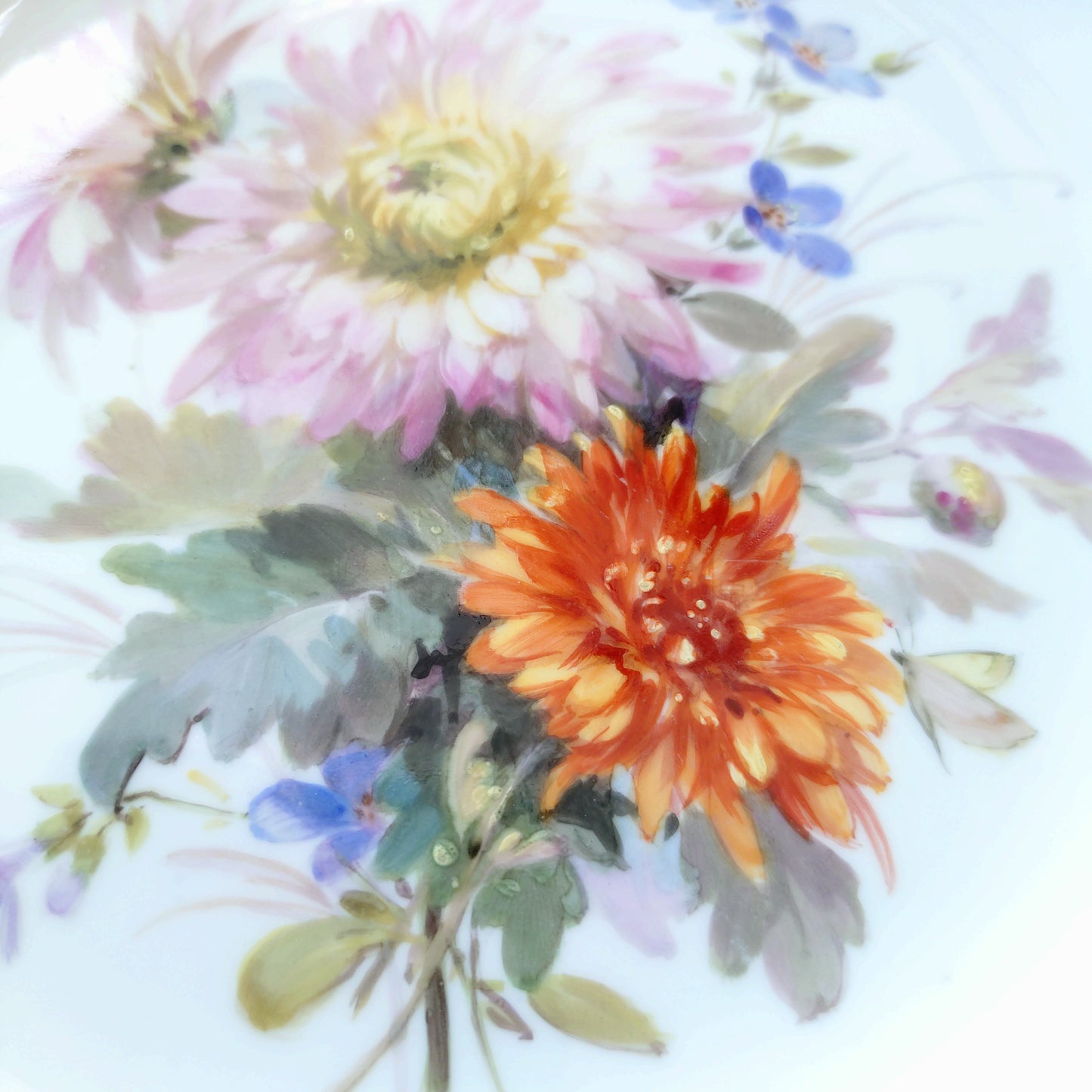 1924年以前Meissenアスター/菊の花の深皿は自然主義絵付け直径訳23.2㎝D