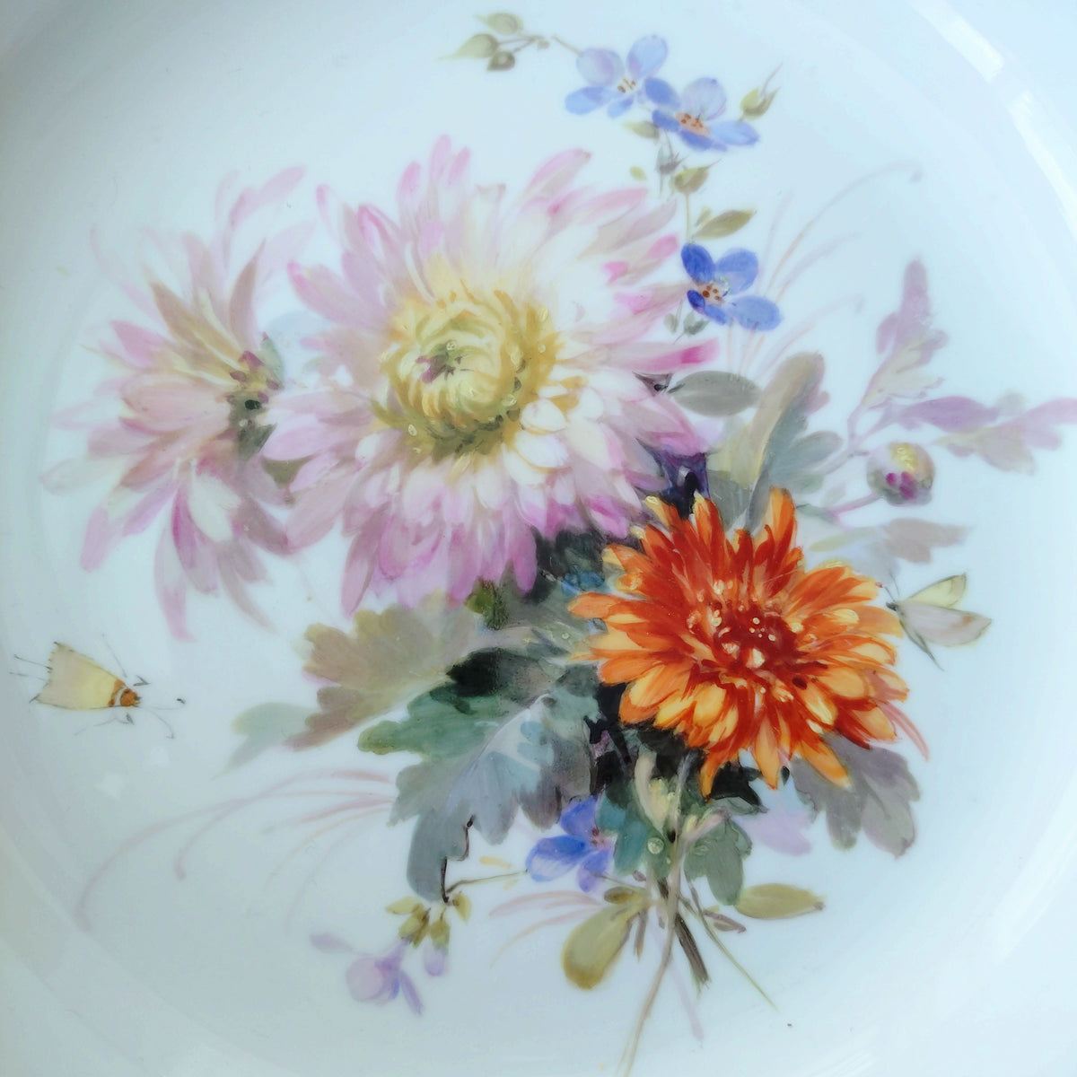 1924年以前Meissenアスター/菊の花の深皿は自然主義絵付け直径約23.2㎝D