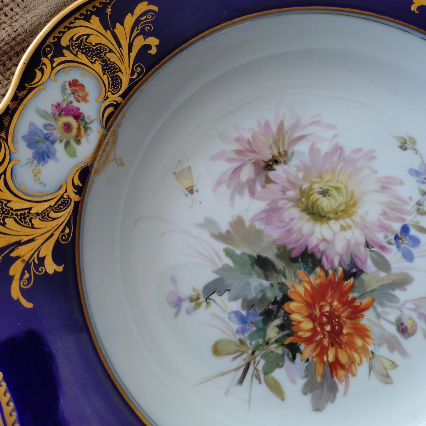 1924年以前Meissenアスター/菊の花の深皿は自然主義絵付け直径訳23.2㎝D
