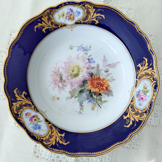 1924年以前Meissenアスター/菊の花の深皿は自然主義絵付け直径約23.2㎝D