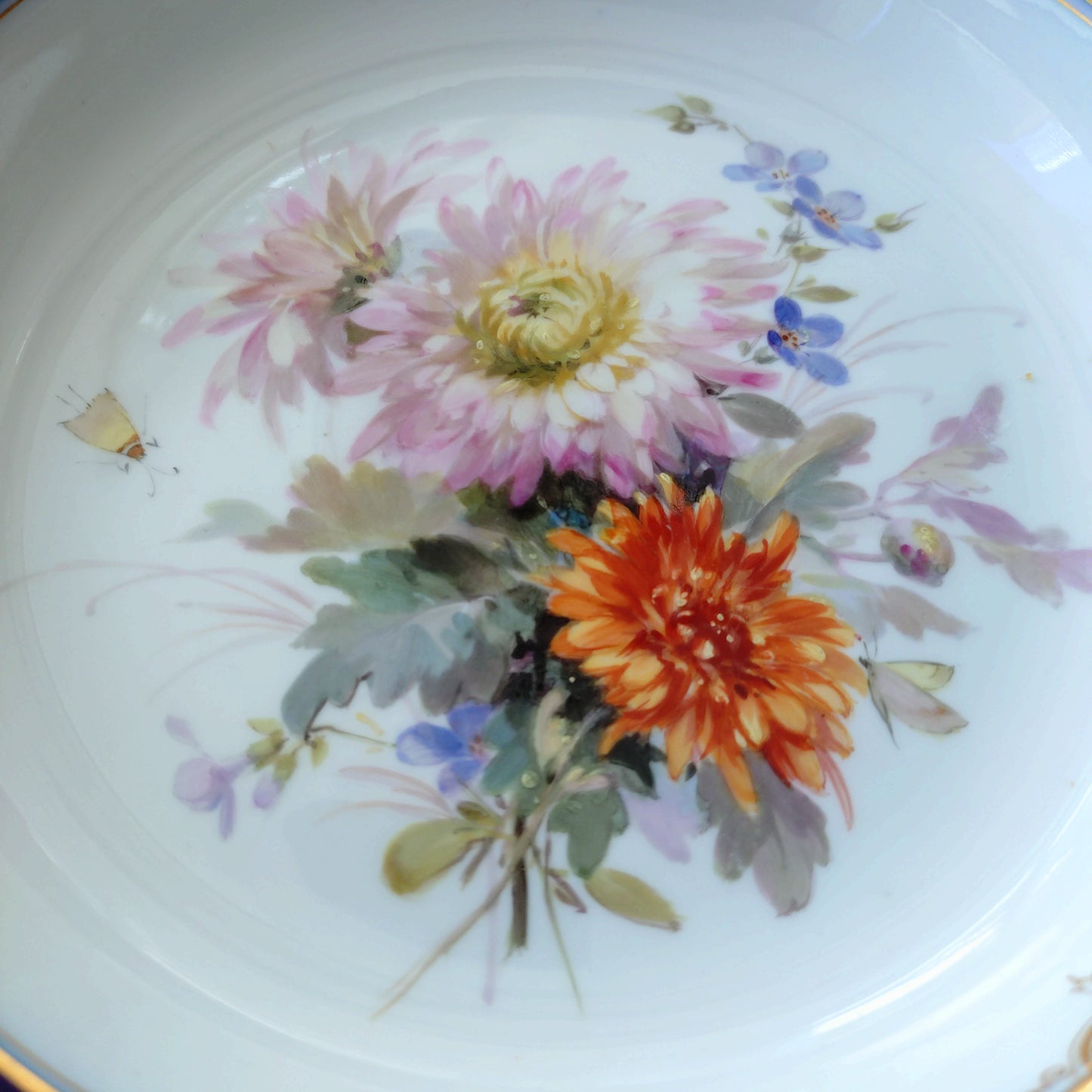 1924年以前Meissenアスター/菊の花の深皿は自然主義絵付け直径訳23.2㎝D
