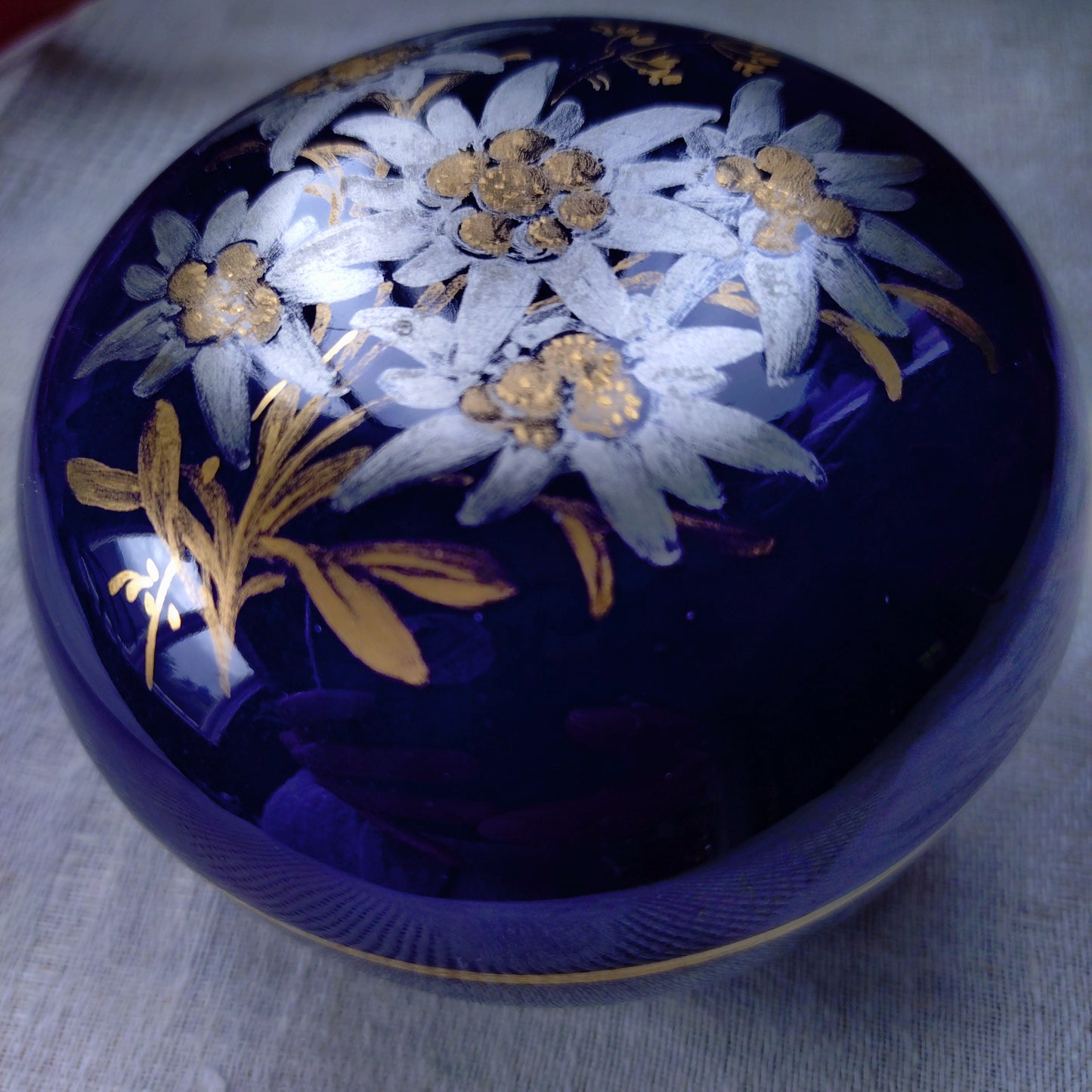 1924年以前Meissenマイセンのコバルトプラチナ彩金彩エーデルワイスの小物入れ/おしゃれにいうとボンボニエールBonbonnièr