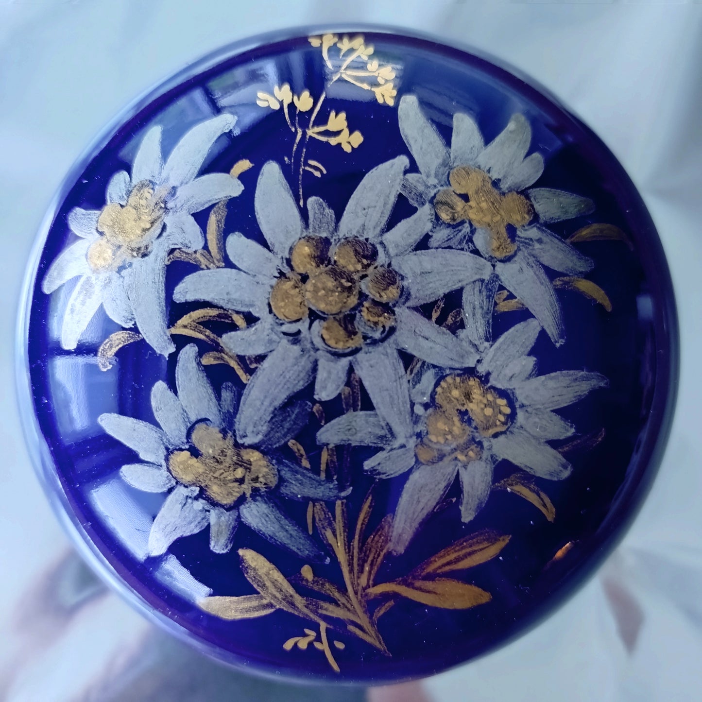 1924年以前Meissenマイセンのコバルトプラチナ彩金彩エーデルワイスの小物入れ/おしゃれにいうとボンボニエールBonbonnièr